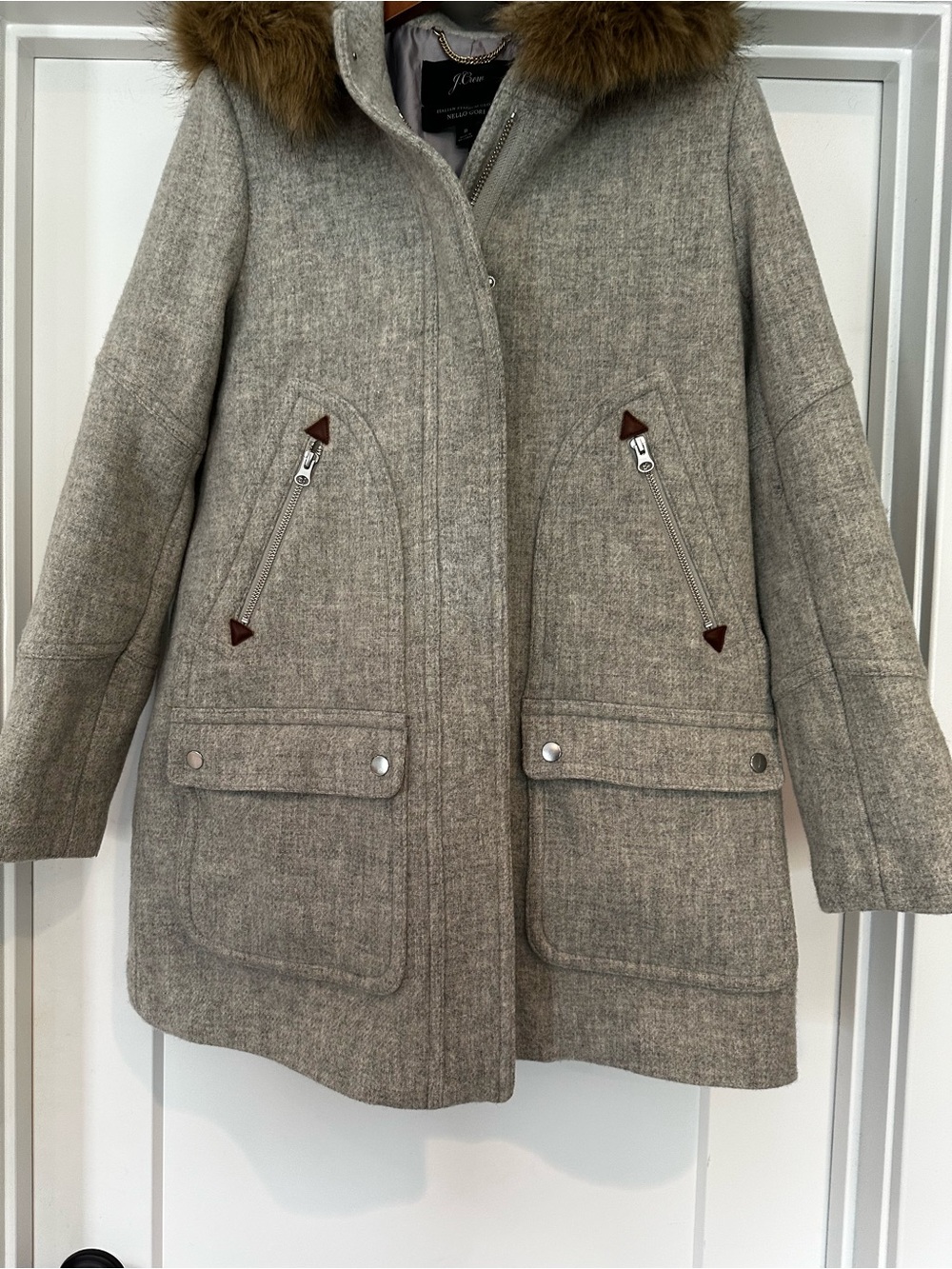 J. Crew Nello Gori Stadium Cloth Gray Chateau Parka with Faux Fur Hood
